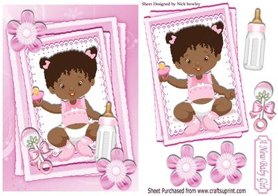 Cute Ethnic Baby Girl with Smile, Botttle and Rattle