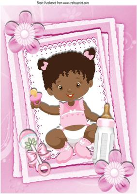 Cute Ethnic Baby Girl with Smile, Bottle and Rattle A4