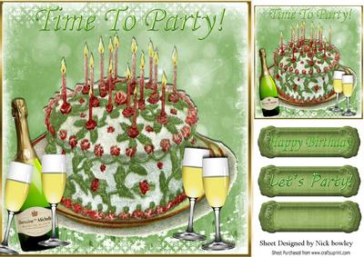 Time to Party!, Lovely Birthday Cake with Wine 8x8