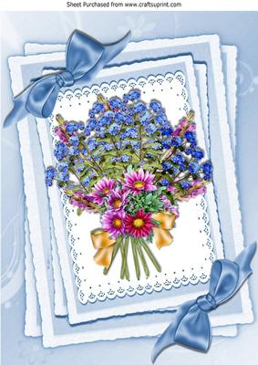Pretty Mixed Floral Bouquet with Bows on Lace A4