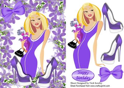 Trendy Lady in Purple Flower Frame with Shoes