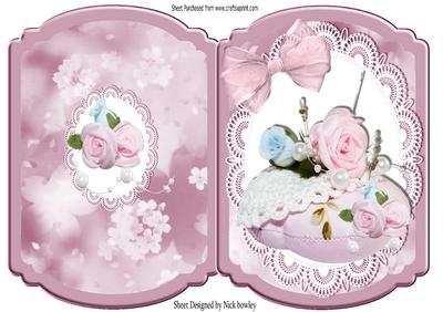 Pretty Bracket Card with Pin Cushion & Roses
