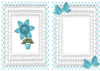 Happy Little Turq Flower with Butterflies and Bow A5 Insert