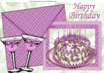 Happy Birthday Cake! with Pink Bubbly and Envelope A4