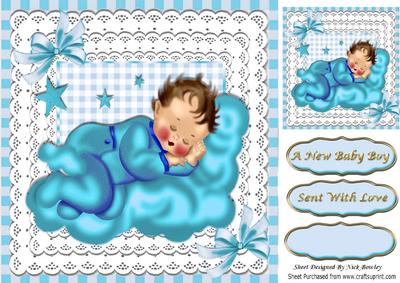 Cute Little Baby Boy in Turq Sleeping 8x8