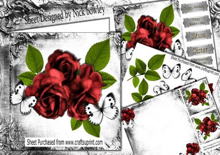 Beautiful Red Roses with White Butterflies 8x8 Mini Kit