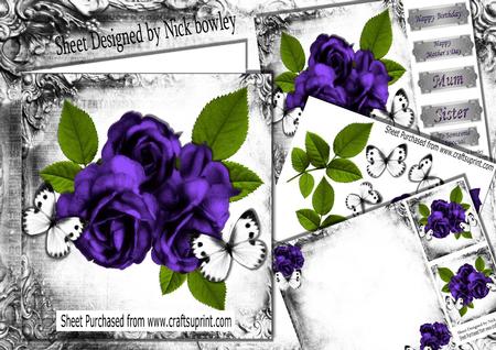 Beautiful Purple Roses with White Butterflies 8x8 Mini Kit
