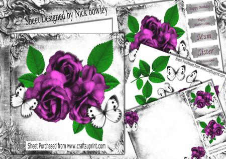 Beautiful Cerise Roses with White Butterflies 8x8 Mini Kit