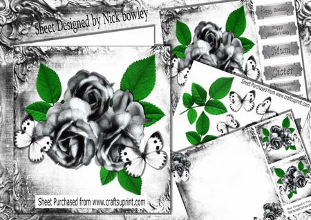 Beautiful Silver Roses with White Butterflies 8x8 Mini Kit