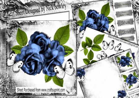 Beautiful Blue Roses with White Butterflies 8x8 Mini Kit