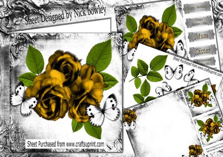 Beautiful Gold Roses with White Butterflies 8x8 Mini Kit