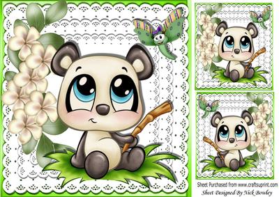 Cute Panda, Little Dragonfly Flowers, and Toppers 8x8