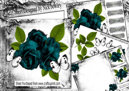 Beautiful Teal Roses with White Butterflies 8x8 Mini Kit