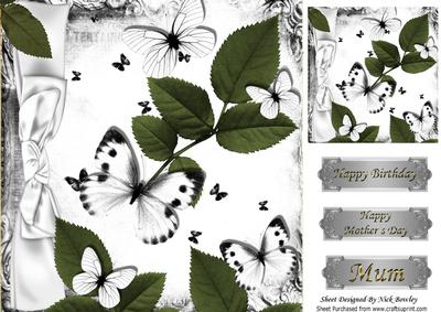 Pretty Black and White Butterflies with Leaves 8x8