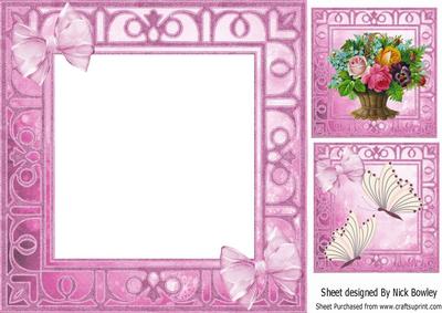 Basket of Mixed Flowers with Butterflies & Bows, 8x8 Insert