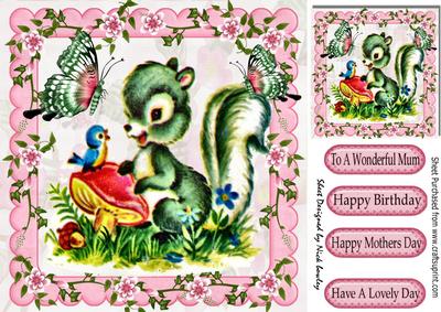 Cute Vintage Squirrel with Blue Bird and Butterflies 8x8