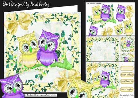Cute Pair of Owls Lemon on a Branch of Flowers 8x8 Mini Kit