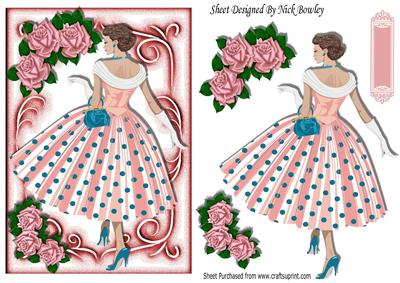 Pretty Lady in Polka Dot Dress with Pink Roses