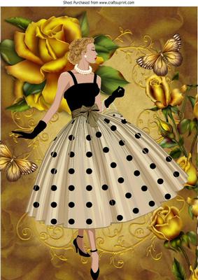 Elegant Lady with Pretty Gold Roses and Butterflies A4