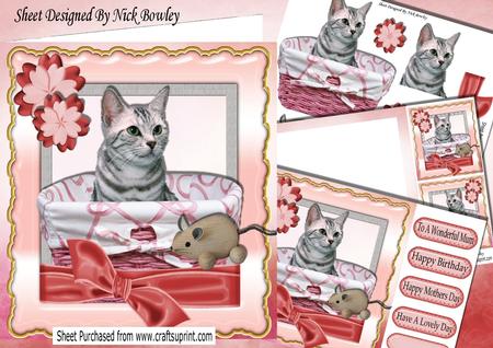 Cute Kitty in a Basket with Toy Mouse 8x8 Mini Kit