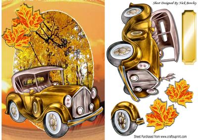 Autumn Run Lovely Vintage Car with Leaves