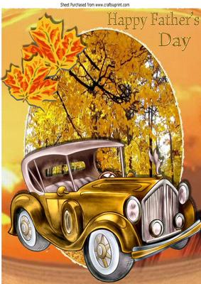 Autumn Run Lovely Vintage Car with Leaves for Fathers Day A4