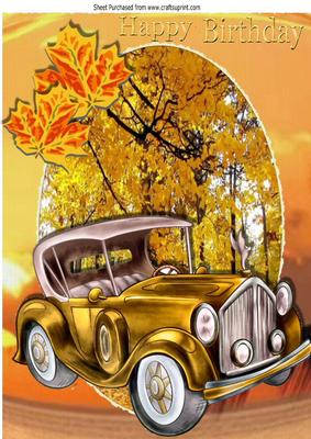 Autumn Run Lovely Vintage Car with Leaves for Birthday A4