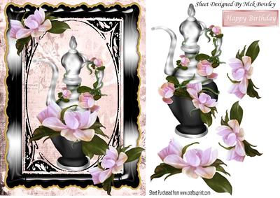 Pretty Perfume Bottle with Flowers in Ornate Frame