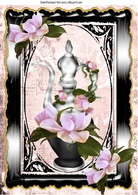 Pretty Perfume Bottle with Flowers in Ornate Frame A4