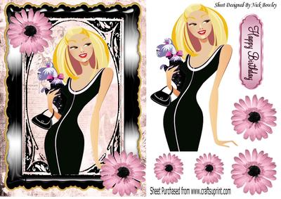 Classy in Black, with Pink Flowers in Ornate Frame