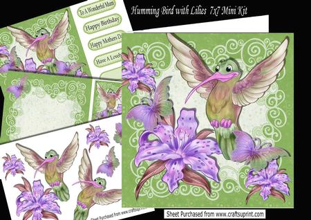 Humming Bird with Lilac Butterflies and Lilies 7x7 Mini Kit