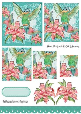 Humming Bird with Peach Lillies & Butterflies Pyramids
