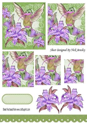 Humming Bird with Lilac Lillies & Butterflies Pyramids