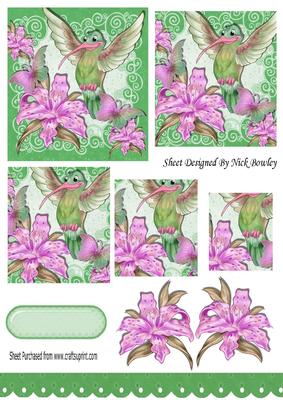 Humming Bird with Pink Lillies & Butterflies Pyramids