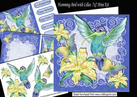 Humming Bird with Blue Butterflies and Lilies 7x7 Mini Kit