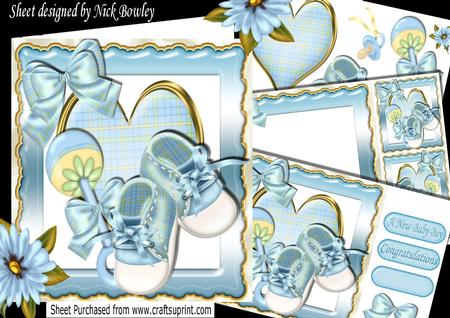 Baby Blue Bootees with Rattle, and Bows 8x8 Mini Kit
