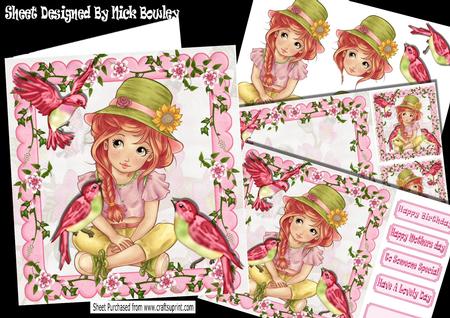 Hello! Little Pink Birds, Little Girl in Flower Frame Kit