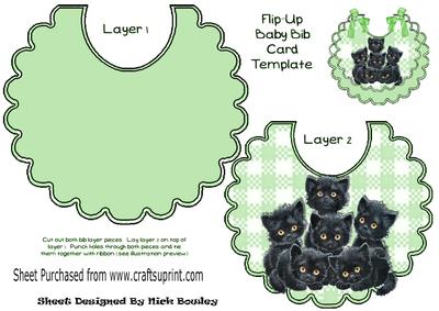 Cute Little Black Kittens on a Green Bib