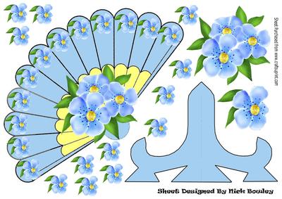 Beautiful Blue/lemon Floral Fan with Stand