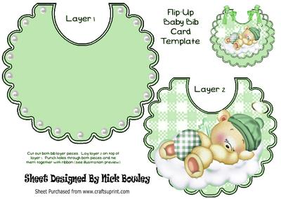 Sleepy Little Angel Bear in Green on a Cloud, Bib