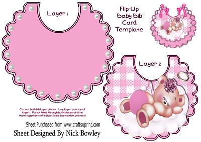 Sleepy Little Angel Bear in Pink on a Cloud, on Bib