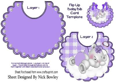 Sleepy Little Angel Bear in Purple on a Cloud, on Bib