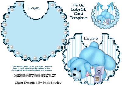 Blue Bear with Building Blocks on Striped Bib