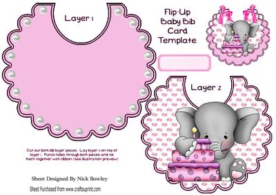 Baby Elephant with Birthday Cake on Pink Bib