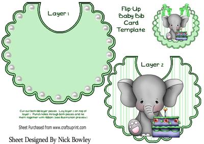 Baby Elephant with Birthday Cake on Green Stripe Bib