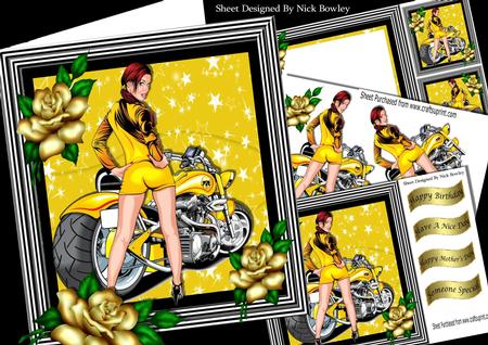 Biker Babe in Hot Pants with Lowrider Drag Bike 8x8 Mini Kit