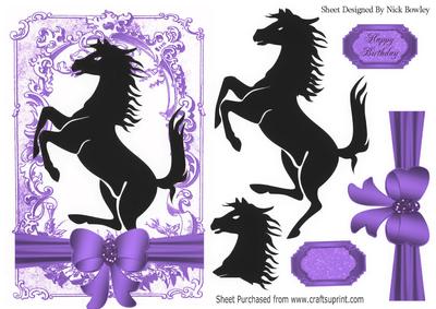 Silhouette of a Black Stallion in Vintage Purple Frame