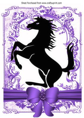 Silhouette of a Black Stallion in Vintage Purple Frame A4