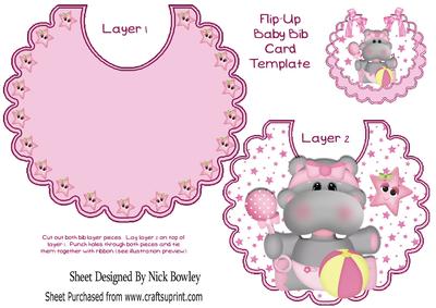 Baby Hippo in a Nappy with Stars, on a Bib