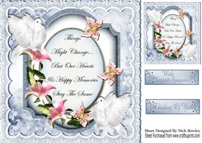 A Pretty Lily Sympathy Plaque with Doves & Lace 8x8